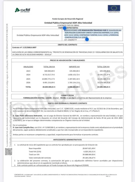 El tramo que causó el accidente ferroviario de Adamuz fue finalizado por 52,5 millones por una empresa implicada en la trama de corrupción del PSOE 2 licitacion publica adif trama psoe