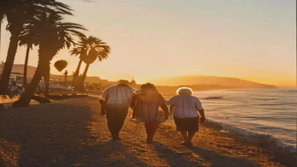 Pareja mayor paseando por el paseo marítimo de Fuengirola al atardecer