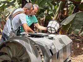 Increíble oruga teledirigida revoluciona tratamientos agrícolas en La Aldea