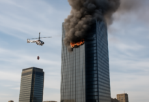 Incendio controlado en la Torre Moeve, segundo rascacielos de Madrid