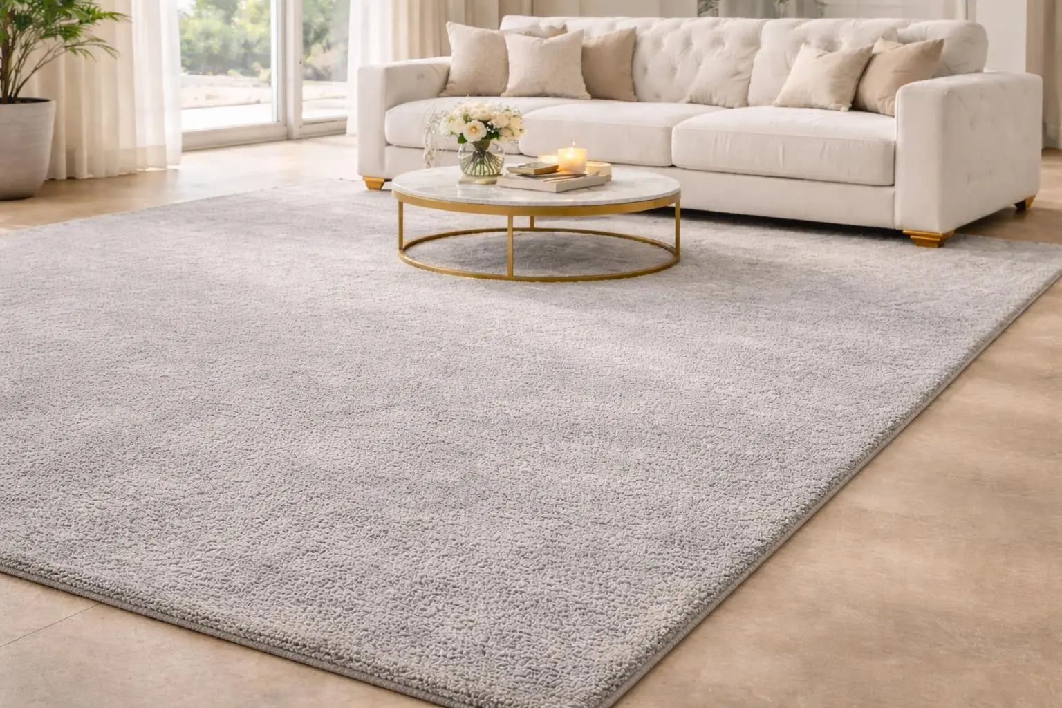 Alfombra impecable en un salón de Marbella tras el tratamiento de limpieza de MarbeClean