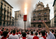La tradición de lanzar el ‘Chupinazo’ conmociona a Pamplona.