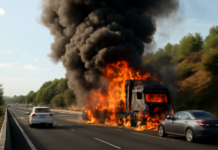 Incendio de camión con coches corta la AP-7 en Estepona