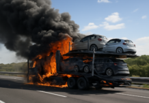 Incendio de camión con coches corta la AP-7 en Estepona