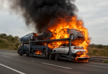 Incendio consume tráiler con autos en la AP-7, Estepona: emergencia en carretera