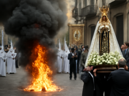 Incendio por bengala interrumpe procesión de Virgen del Carmen (54 caracteres)