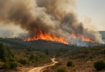 Incendio desbocado en Niebla: 20.000 hectáreas en peligro