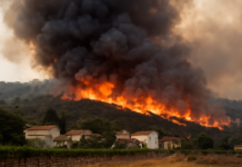 Incendio desbocado en Niebla: 20.000 hectáreas en peligro
