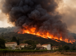 Incendio desbocado en Niebla: 20.000 hectáreas en peligro