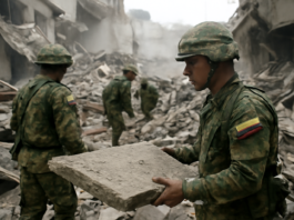 Soldados colombianos buscan sobrevivientes tras terremoto en Cali