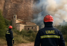 La UME protege patrimonio de San Juan de la Peña del incendio en Riglos