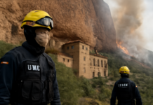 La UME protege patrimonio de San Juan de la Peña del incendio en Riglos