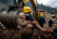 La mujer de 97 años rescatada por una excavadora en Nepal