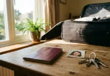 Qué hace falta para sacarse el pasaporte: la lista completa y el error que deja a la gente en tierra Un pasaporte y una fotografía de carné sobre una mesa de madera junto a unas llaves y una maleta de cabina preparada