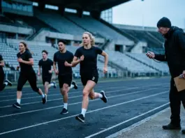 Qué hace falta para ser policía local: los requisitos que han cambiado en 2026 Varios aspirantes corren por la calle de una pista de atletismo durante una prueba física mientras un examinador cronometra desde el lateral